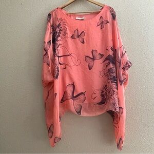 Etoile  Silk Coral Red Floaty Tunic Blouse‎ Top